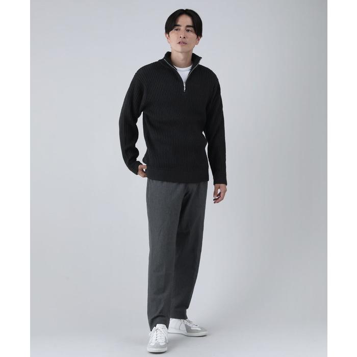 ハーフジップニット 長袖 メンズ リブ編み M L : SPUTNICKS