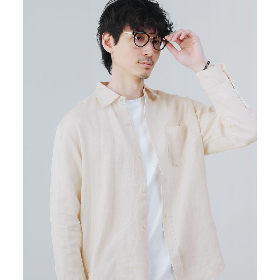 リネンシャツ レギュラーカラー カジュアルシャツ メンズ 麻100