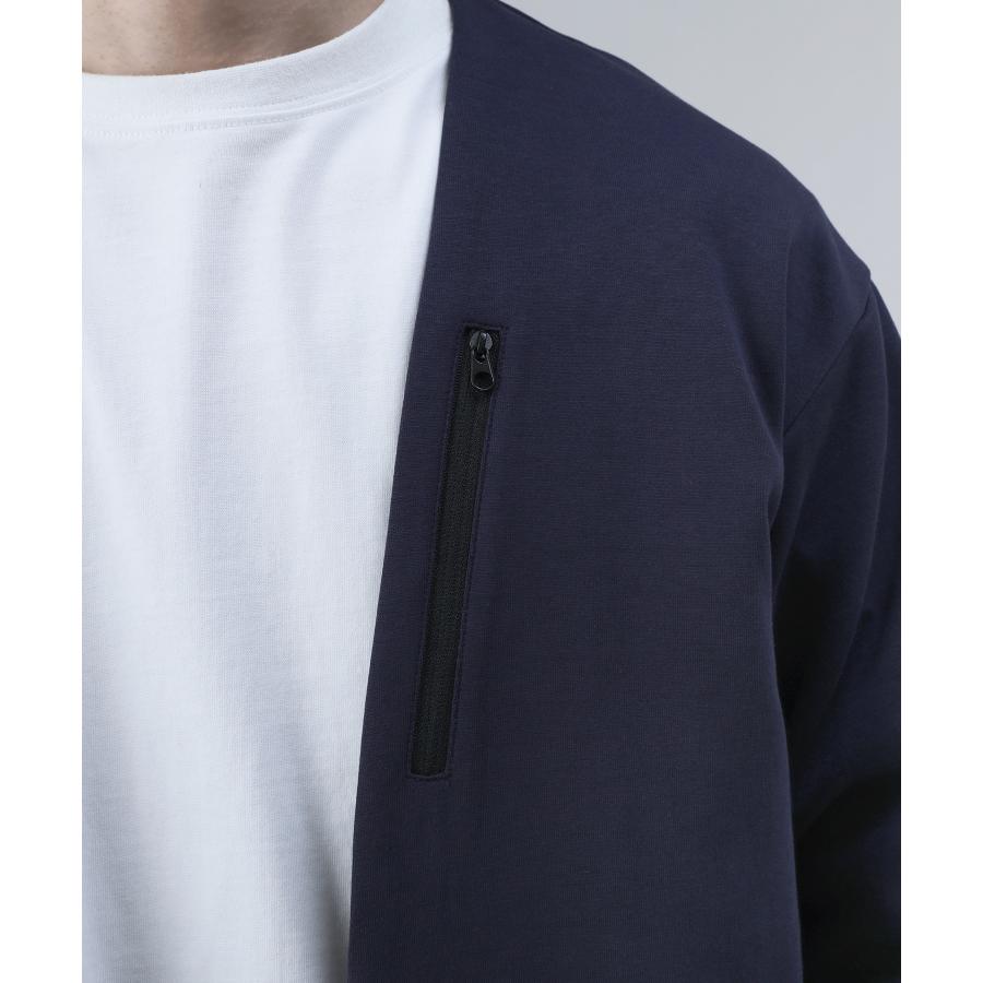 カーディガン ノーカラージャケット メンズ 接触冷感 ポンチ 綿
