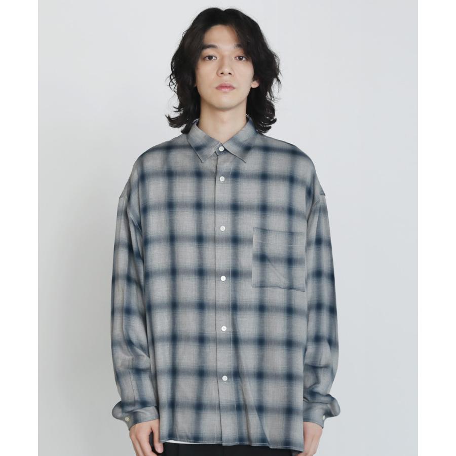 SLICK オンブレチェックレギュラーカラースリットレーヨンシャツ SLICK オンブレチェックレギュラーカラースリットレーヨンシャツ
