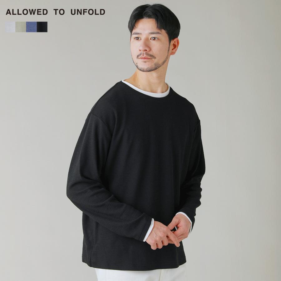 カットソー トップス メンズ 春 夏 フェイクレイヤード 長袖 スラブ