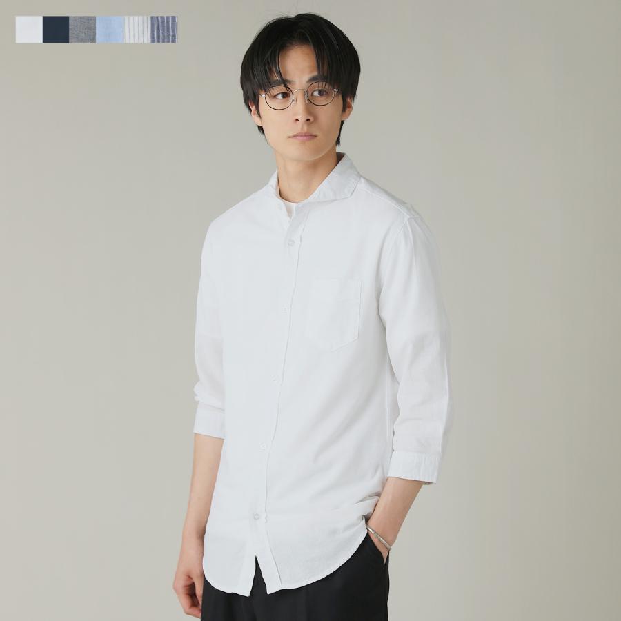 NEVER） Acquiesce シャツ 綿麻シャツ メンズ 七分袖 リネンシャツ