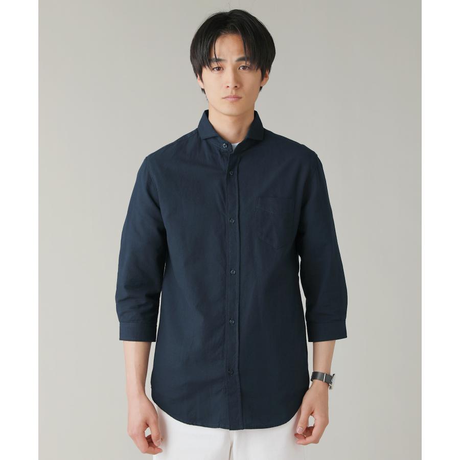 新品タグ付　スピック　今期　半袖シャツ ネイビー　オフィス　きれいめ　リネン　麻 NEVER） Acquiesce シャツ 綿麻シャツ メンズ 七分袖 リネンシャツ
