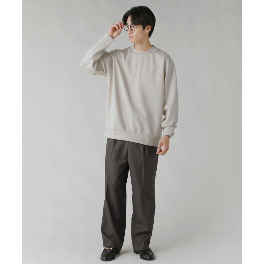 トレーナー スウェット メンズ 秋 フェイクスウェード クルーネック