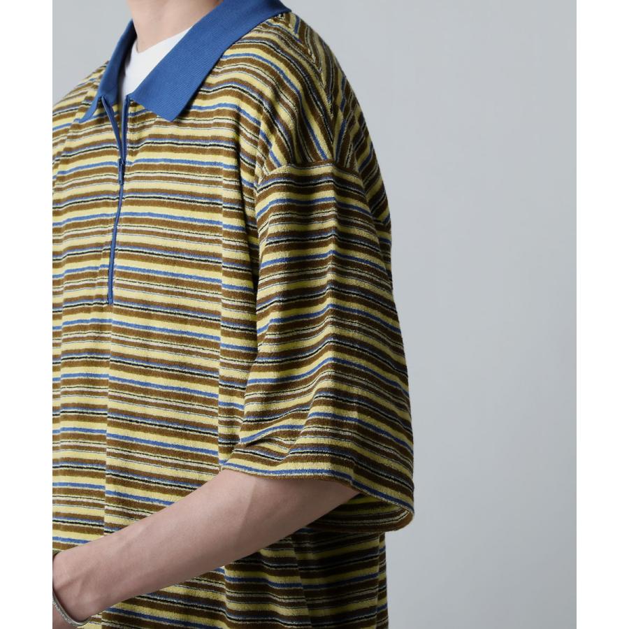 ポロシャツ ハーフジップ メンズ 半袖 綿100 ボーダー カラフル 配色