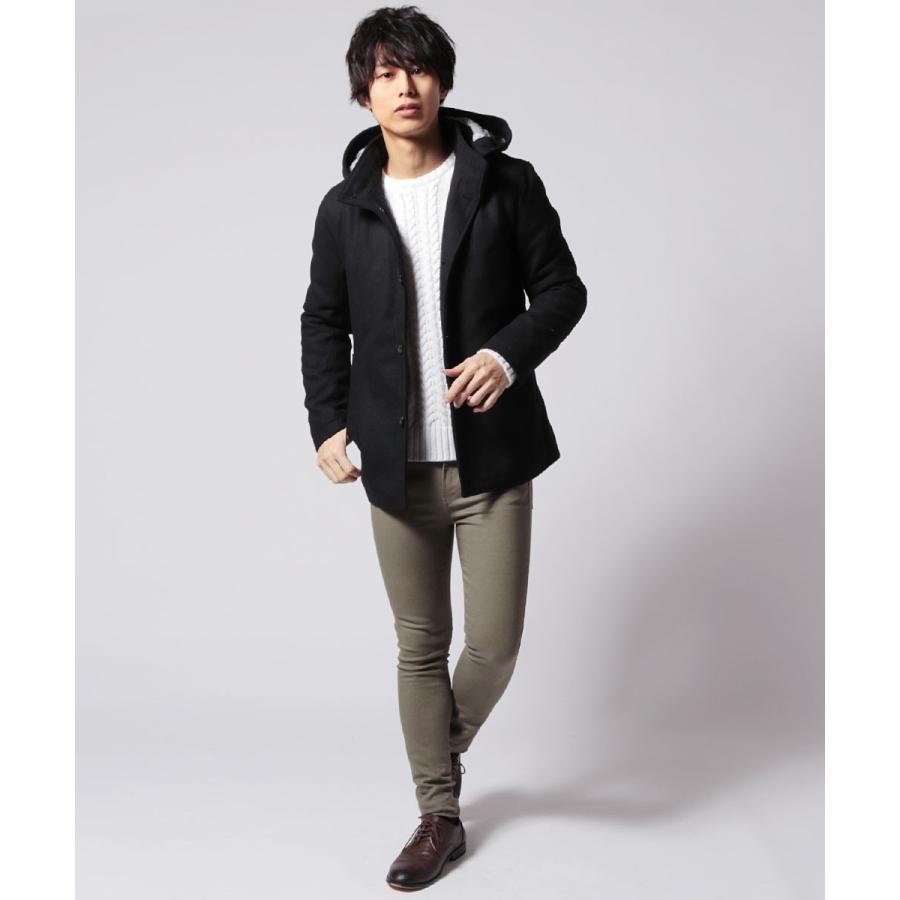 コート メンズ 秋 冬 WOOL 700G 30％ メルトン フード JKT マリン