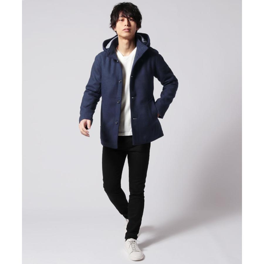 コート メンズ 秋 冬 WOOL 700G 30％ メルトン フード JKT マリン