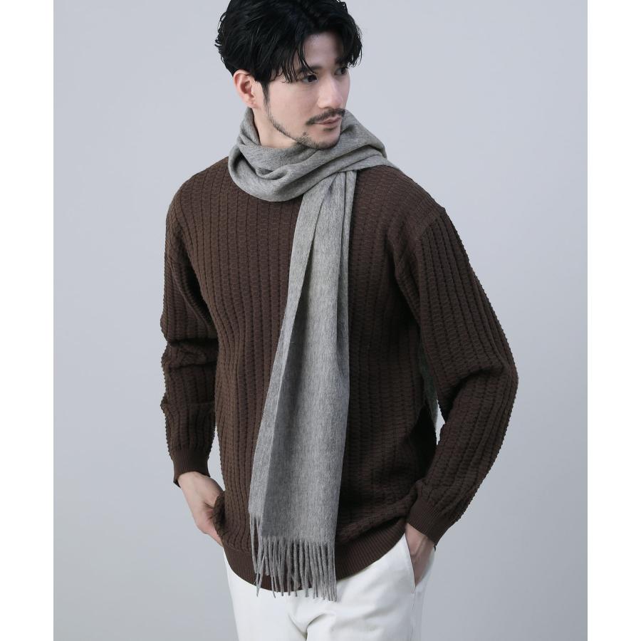 グレーのウール混紡マフラー モノグラム マフラー メンズ ウール ベーシック フリンジ 暖かい アイボリー