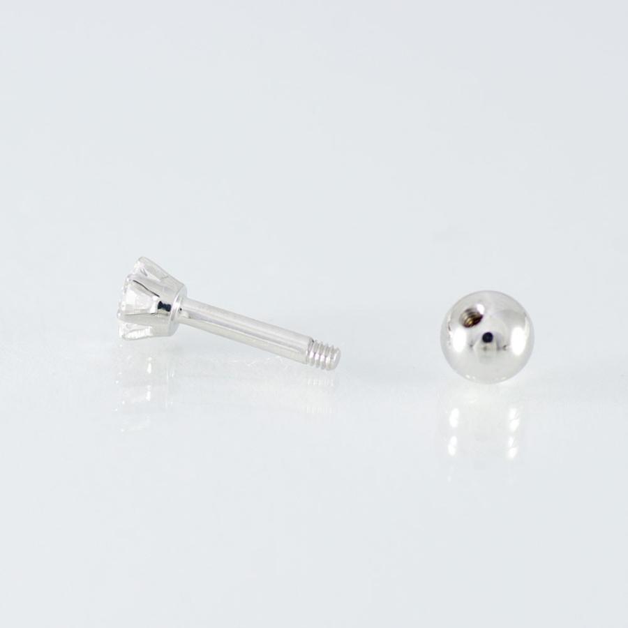 18K 16G ダイヤモンド 3mm ホワイトゴールド バーベル ストレート ボディピアスの画像