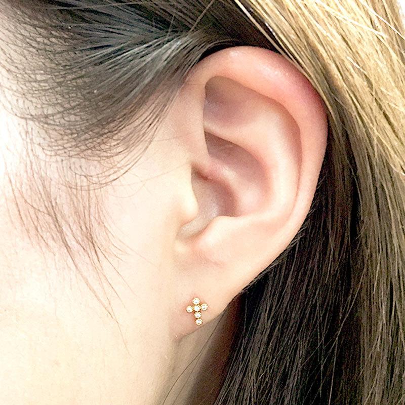 ネジ キャッチ ボール 14K 20G バーベル ボディピアス クロス CZ