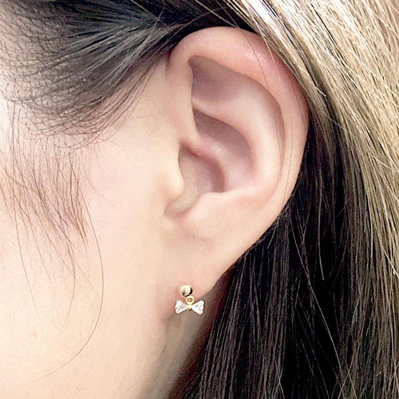 ネジ キャッチ ボール 14K 20G バーベル ボディピアス チャーム リボン