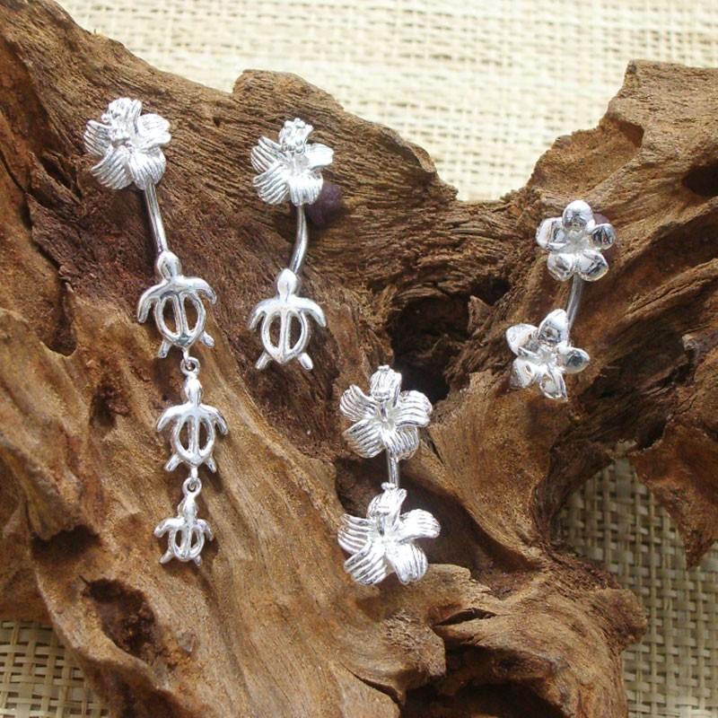 ハワイアンジュエリー へそピアス プルメリア ボディピアス 14G