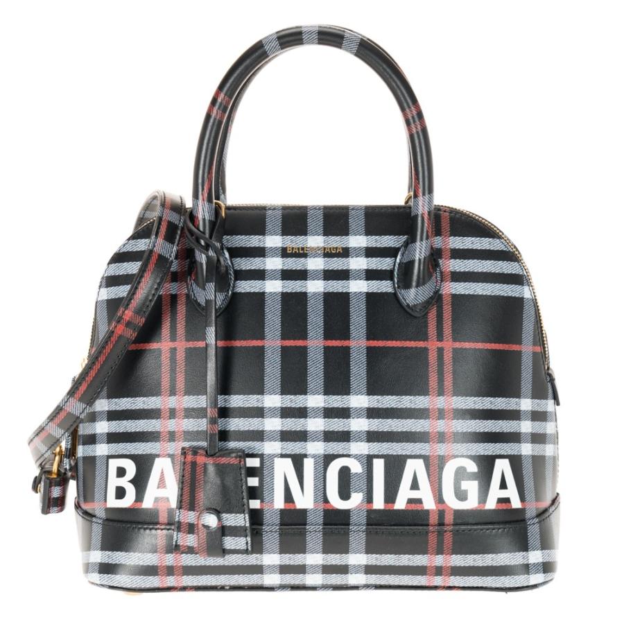 バレンシアガ ハンドバッグ 2WAYショルダーバッグ VILLE レディース BALENCIAGA チェック柄 ブラック系 レザー 革