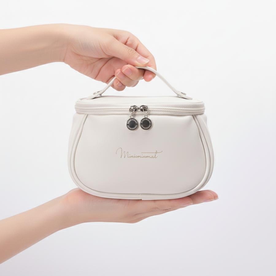 化粧ポーチ ワイヤーポーチ 大きく開く 口金 2層 ホワイト自立 大容量 化粧品 化粧ポーチ ワイヤーポーチ 大きく開く 口金 2層 ホワイト自立 大容量