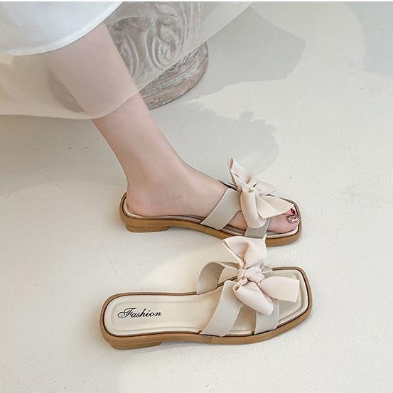 ぺたんこサンダル レディース 夏 リボン フラットサンダル スリッパ