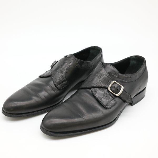 LOUIS VUITTON ヴィトン ダミエ アンフィニ モンクストラップ シューズ 靴 ドレスシューズ 黒 ブラック ＃8 1/2 | LOUIS VUITTON | 01