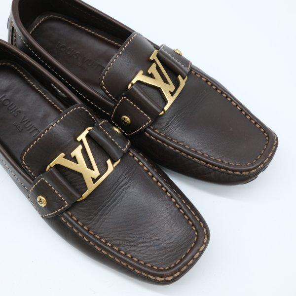 LOUIS VUITTON ヴィトン ユタ LV ドライビングシューズ ローファー モカシン 靴 茶 ダークブラウン ゴールド金具 ＃6 | LOUIS VUITTON | 10