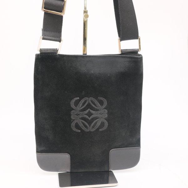 LOEWE ロエベ ショルダーバッグ アナグラム スエード レザー 黒