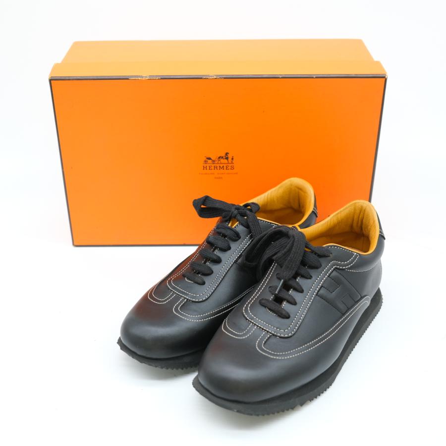 HERMES エルメス シューズ 靴 スニーカー レザー ブラック オレンジ #40 1/2 約25.5cm | 