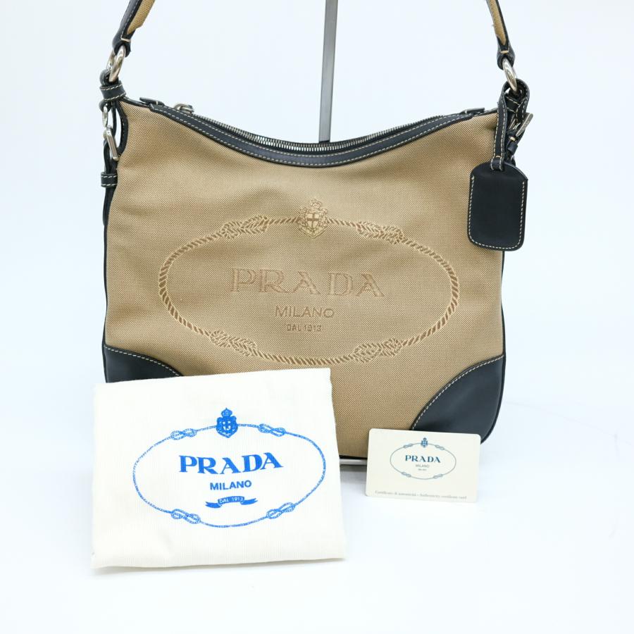 お値引き】PRADA プラダ ジャガード ショルダーバッグ レザー ブラウン  