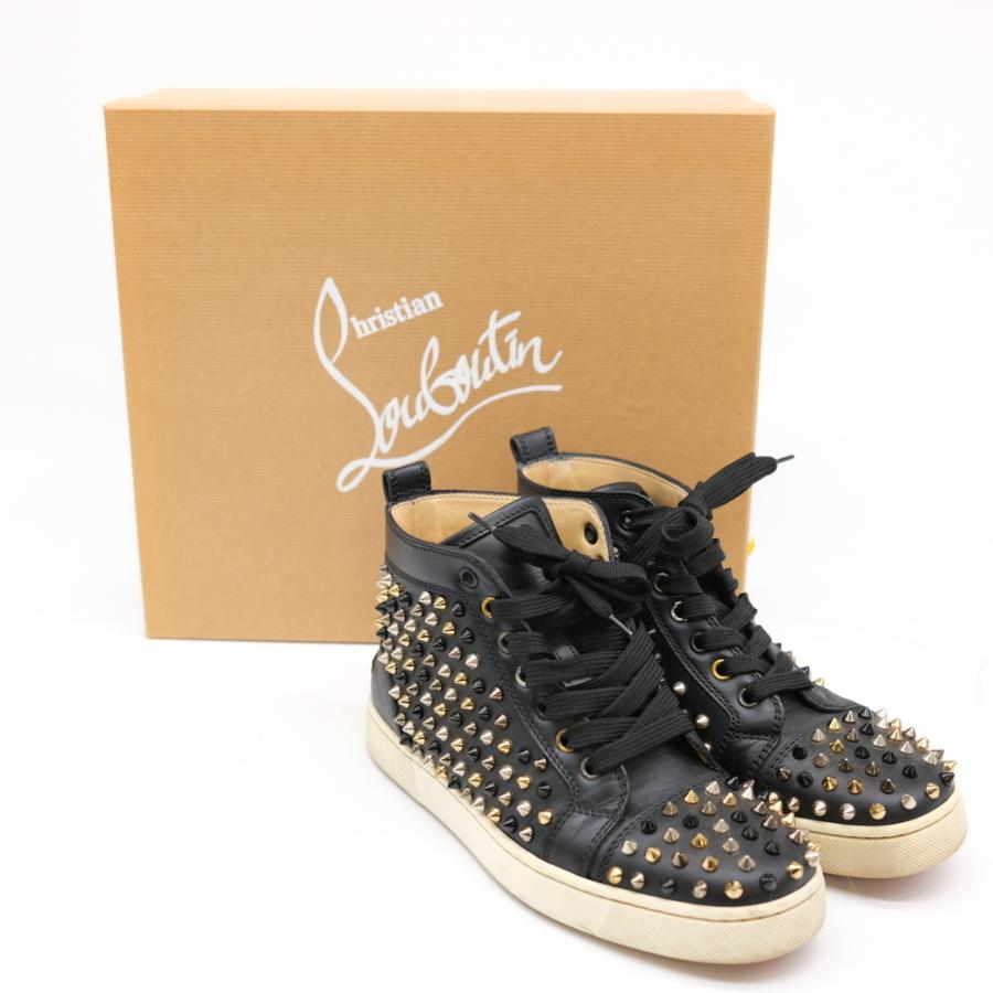 Christian Louboutin ルブタン 靴 シューズ ハイカットスニーカー パネトーネ レザー スタッズ ブラック レッド #37 約23ｃｍ | 