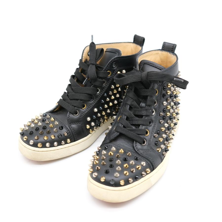Christian Louboutin ルブタン 靴 シューズ ハイカットスニーカー パネトーネ レザー スタッズ ブラック レッド #37 約23ｃｍ |  | 01