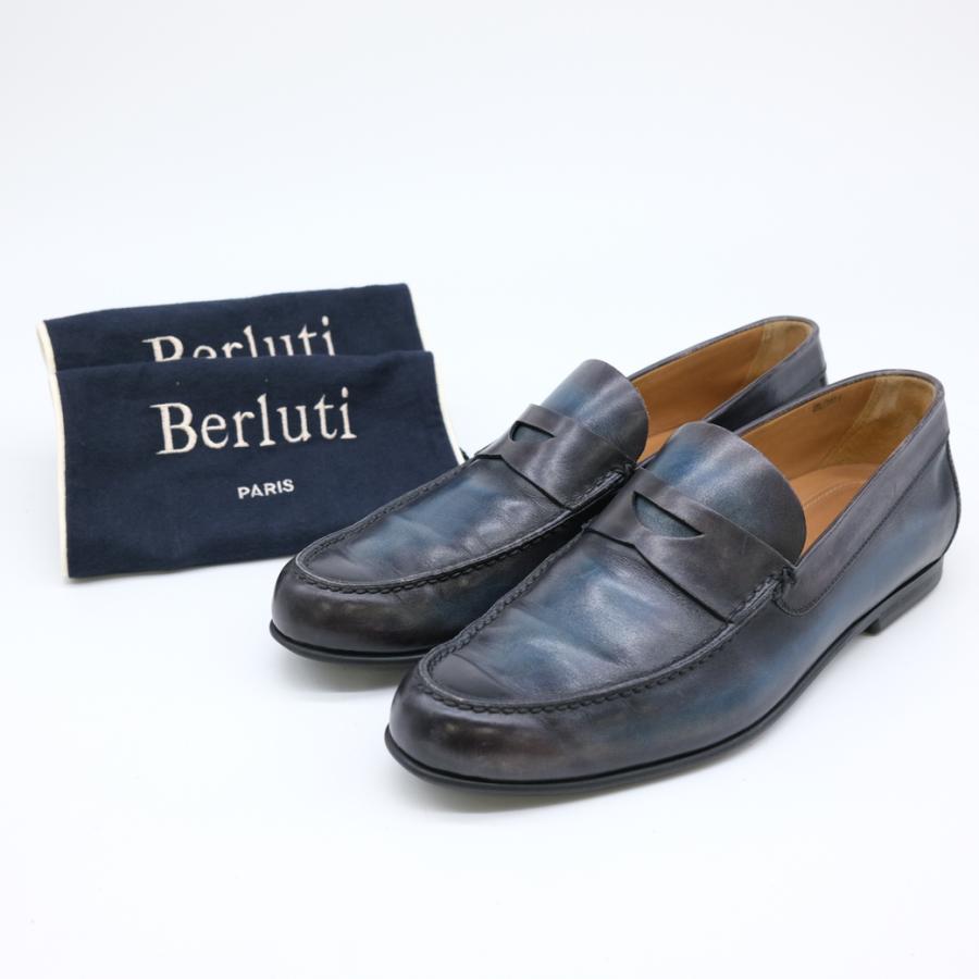 Berluti ベルルッティ ローファー スリッポン レザー ブラック 黒 ブルー 青 #8.5 約26.5ｃｍ | 