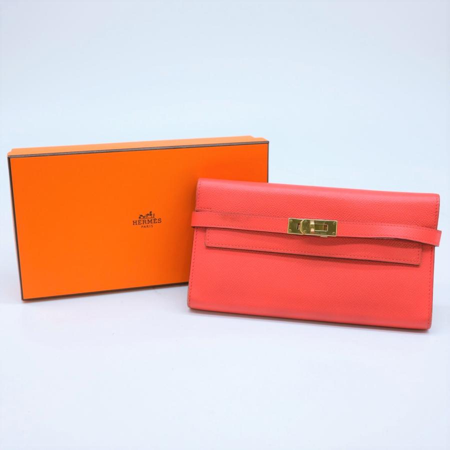 HERMES エルメス ケリーウォレット 長財布 財布 ヴォーエプソン ローズ 