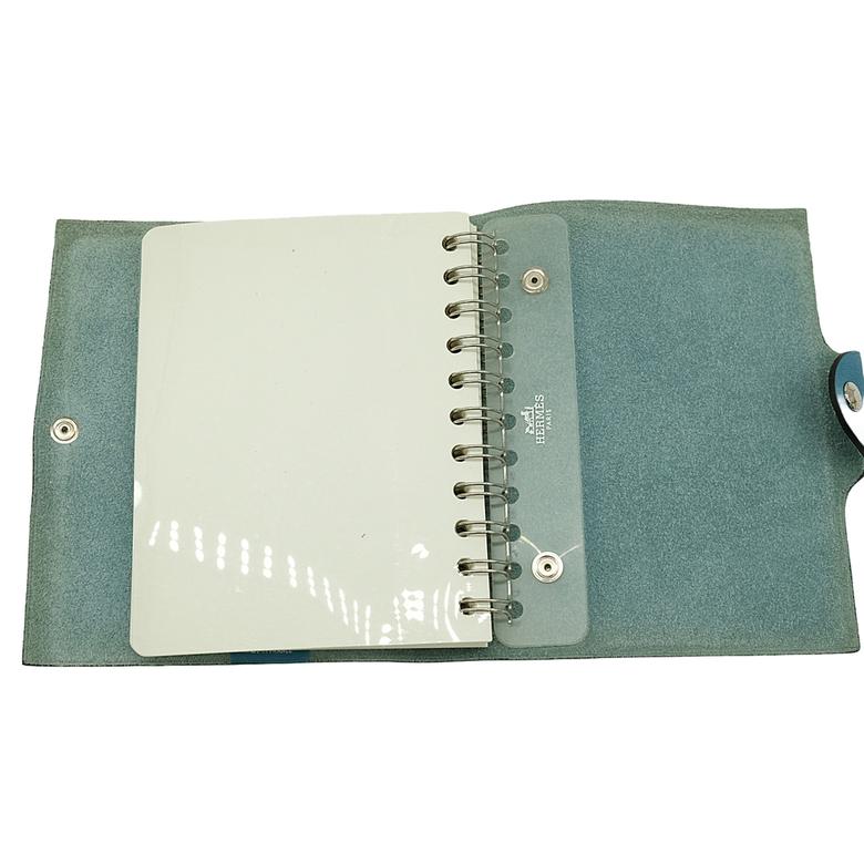 お値下エルメス HERMES ノートカバー ユリス レザーxシルバー金具 ブルー