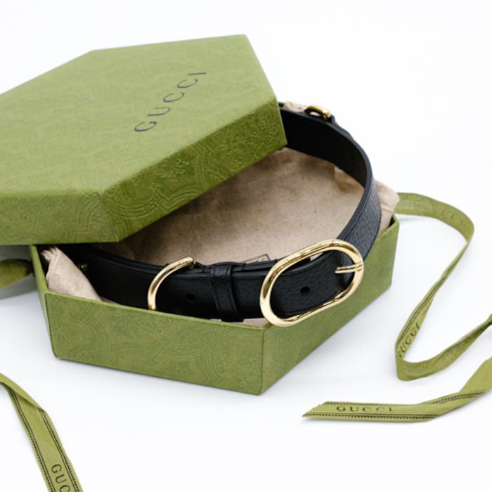 【お値引き】【未使用品】 GUCCI グッチ インターロッキングG ラージ ペット 愛犬 首輪 ＃L レザー ブラック 黒 695256 箱付 |  | 13