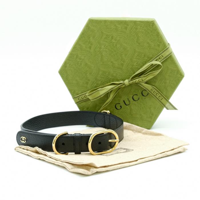 【お値引き】【未使用品】 GUCCI グッチ インターロッキングG エクストララージ ペット 愛犬 首輪 ＃XL レザー ブラック 黒 695256 箱付 | 