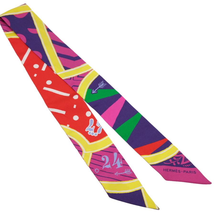 【お値引き】【未使用品】HERMES エルメス スカーフ ツイリー シルクゲーム JEU DE SOIE UNIFORME シルク100％ マルチカラー パープル レッド |  | 02