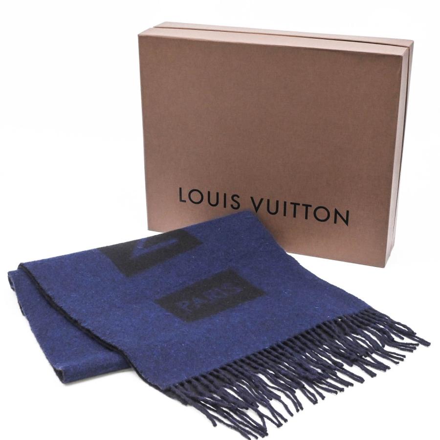 LOUIS VUITTON カシミヤ マフラー ブルー 未使用品】LOUIS VUITTON ルイヴィトン ロゴ マフラー カシミヤ ブルー