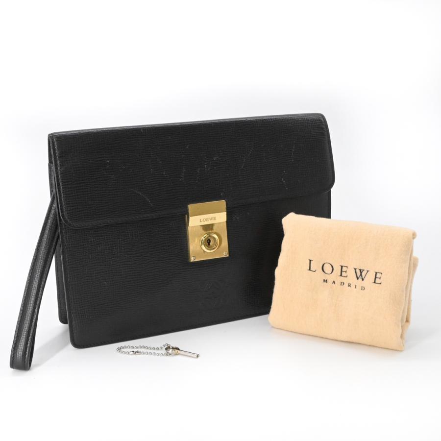 LOEWE ロエベ アナグラム クラッチバッグ セカンドバッグ ビジネス ブラック 黒 レザー ゴールド金具 メンズ | 