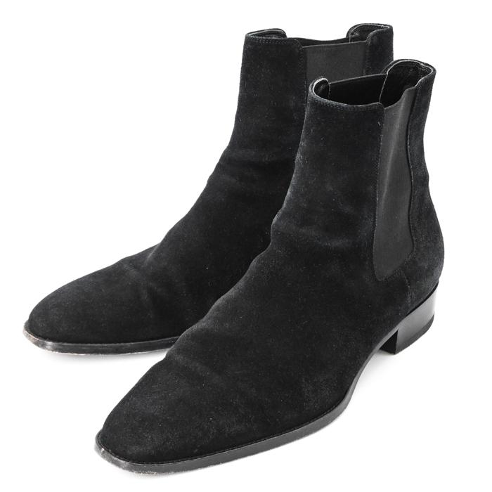 SAINT LAURENT ブラック サイドゴアブーツ SAINT LAURENT サンローラン ヒールブーツ サイドゴア 靴 スエード 黒