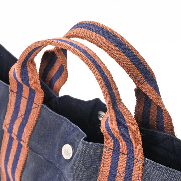 【お値引き】HERMES エルメス ニューフールトゥ トートMM ハンドバッグ ハーフレザー レザー ネイビー ブラウン キャンバス レディース メンズ | フールトゥ | 05