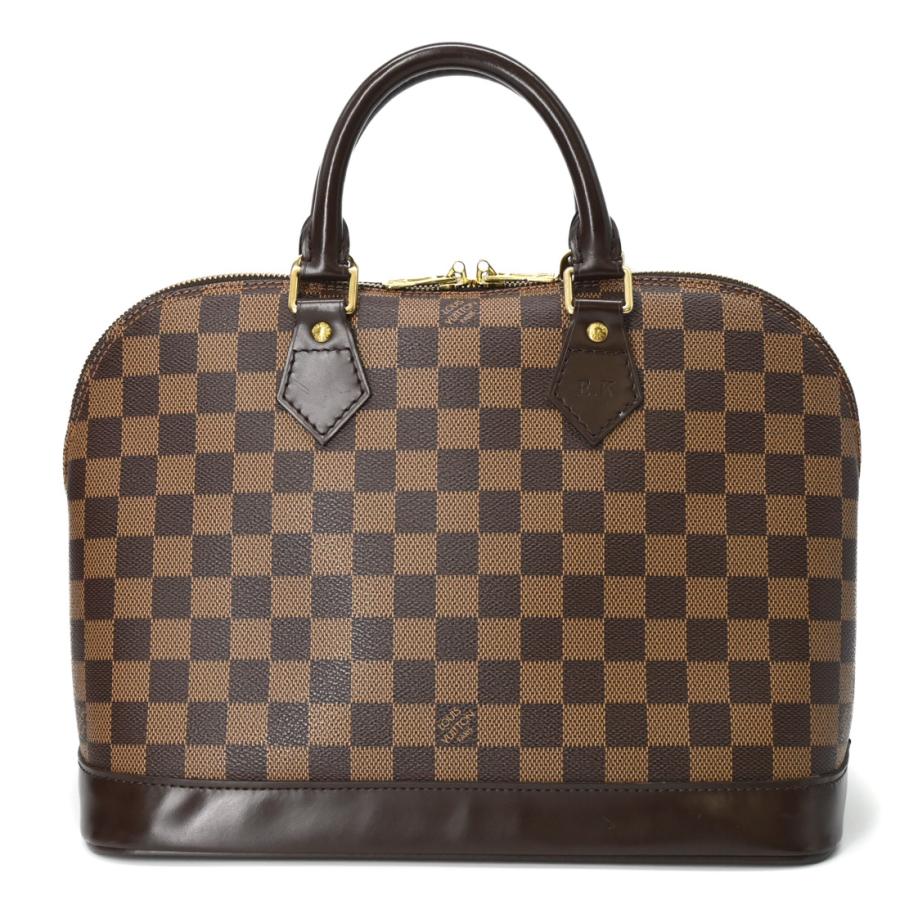 【美品】LOUIS VUITTON ルイ・ヴィトン ダミエ・エベヌ アルマPM ハンドバッグ PVC ブラウン 茶 イニシャル入り N53151
