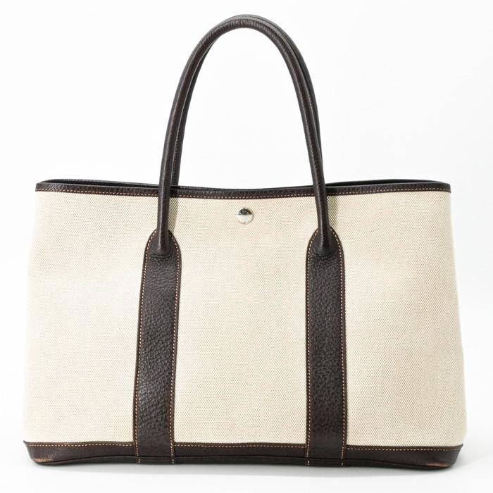 【美品】HERMES エルメス ガーデンパーティ PM ハンドバッグ トート レザー トワルアッシュ レディース ♯I_1