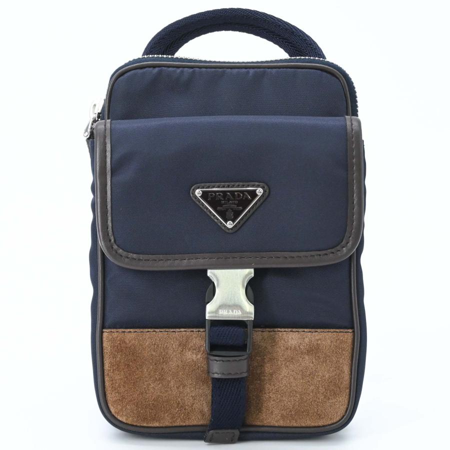 【未使用品】PRADA プラダ スエード Reナイロン ショルダーバッグ 肩掛け トライアングル ネイビー 青 ブラウン 茶 ICチップ |  | 01