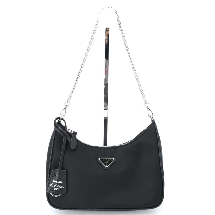 【未使用品】PRADA プラダ  Re-Edition 2005ナイロン レザー ショルダー ポーチ付き ハンドバッグ 2WAY レディース 三角ロゴ ブラック 黒 シルバー金具 白タグ |  | 01