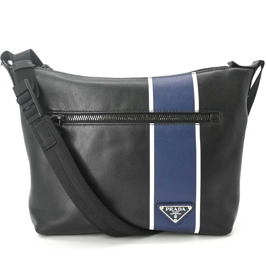 【未使用品】PRADA プラダ ショルダーバッグ レザー トライアングルロゴ 黒 ブラック ブルー 青 2VH078 |  | 01