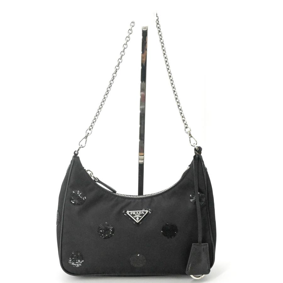 【美品】PRADA プラダ Re-Nylon リナイロン リエディション2005 スパンコール ハンドバッグ ショルダーバッグ レディース ブラック 黒 白タグ |  | 01