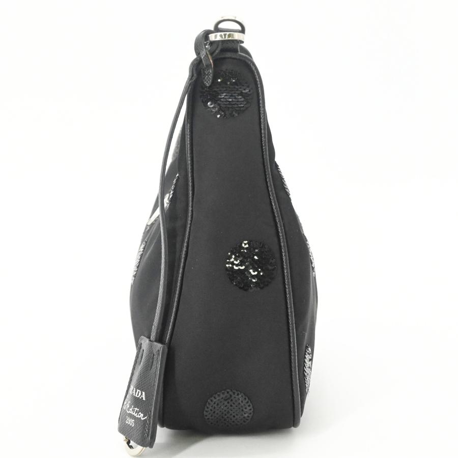 【美品】PRADA プラダ Re-Nylon リナイロン リエディション2005 スパンコール ハンドバッグ ショルダーバッグ レディース ブラック 黒 白タグ |  | 04
