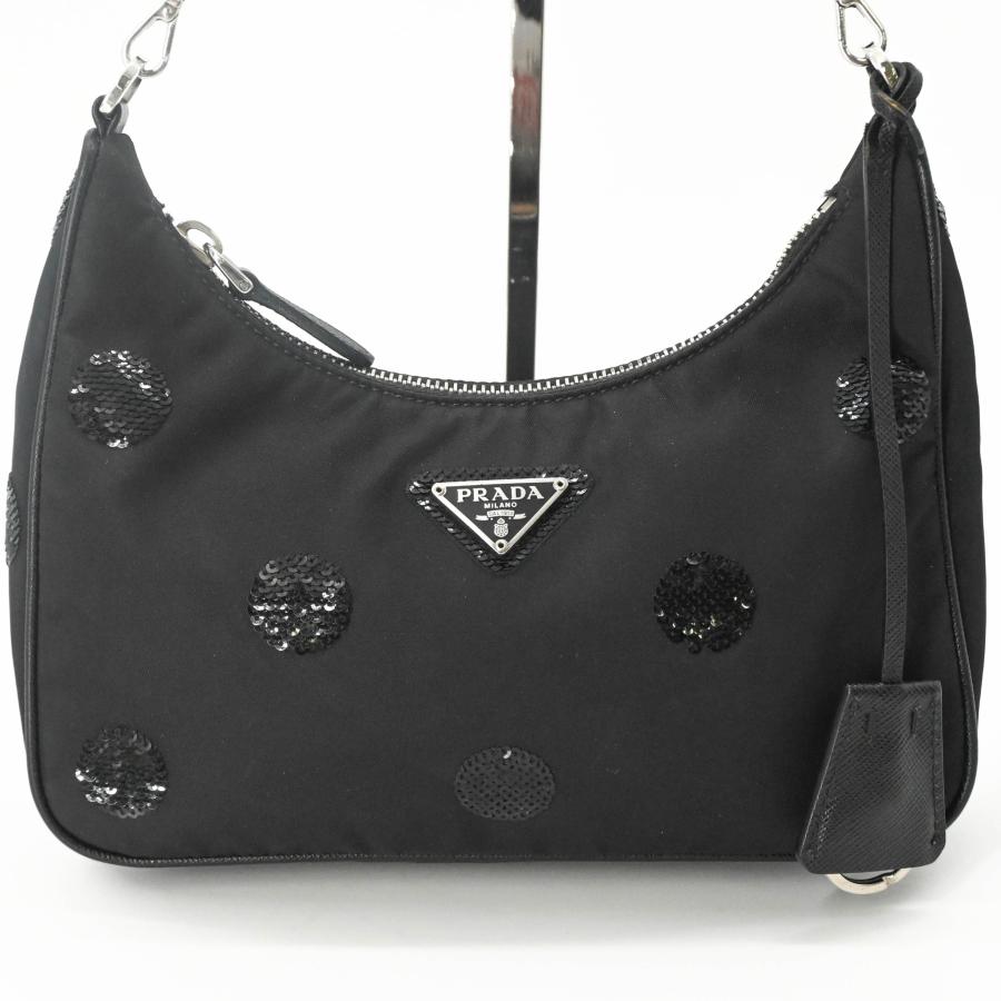 【美品】PRADA プラダ Re-Nylon リナイロン リエディション2005 スパンコール ハンドバッグ ショルダーバッグ レディース ブラック 黒 白タグ |  | 07