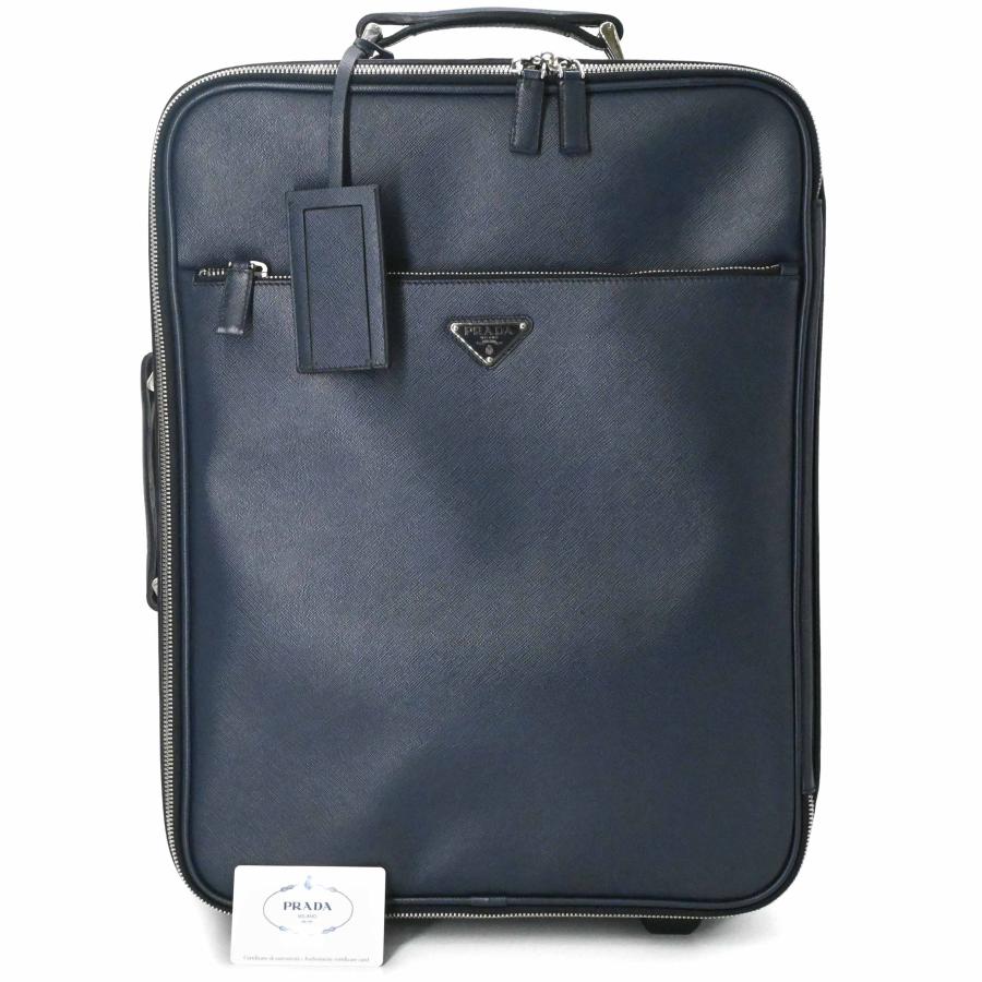 【美品】PRADA プラダ サフィアーノ レザー キャリーケース トラベル 旅行鞄 スーツケース 三角ロゴ ネイビー 青 VV030M 白タグ有 | 