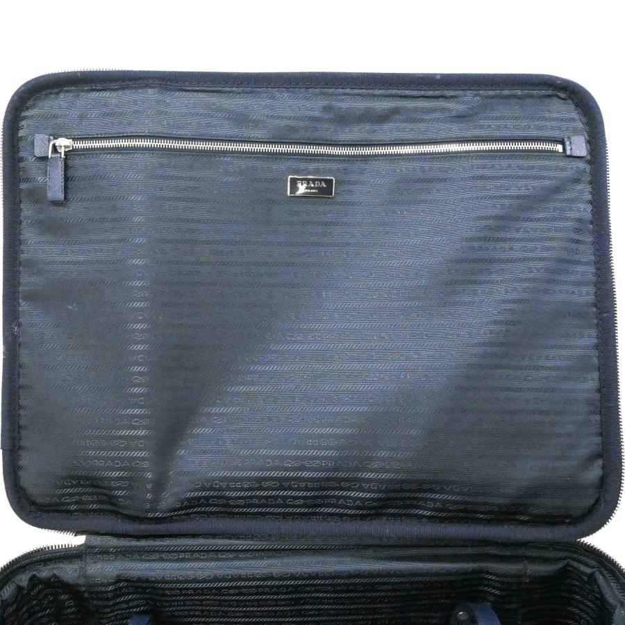 【美品】PRADA プラダ サフィアーノ レザー キャリーケース トラベル 旅行鞄 スーツケース 三角ロゴ ネイビー 青 VV030M 白タグ有 |  | 10