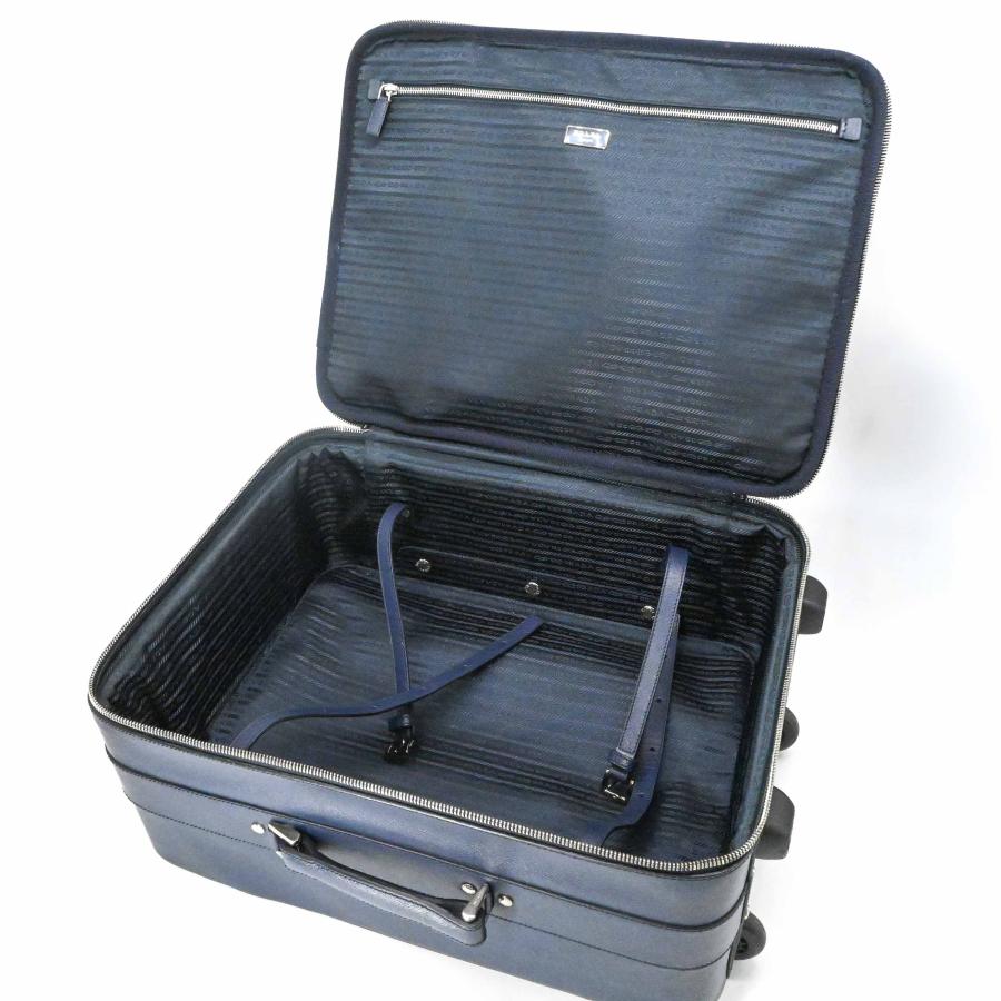 【美品】PRADA プラダ サフィアーノ レザー キャリーケース トラベル 旅行鞄 スーツケース 三角ロゴ ネイビー 青 VV030M 白タグ有 |  | 09