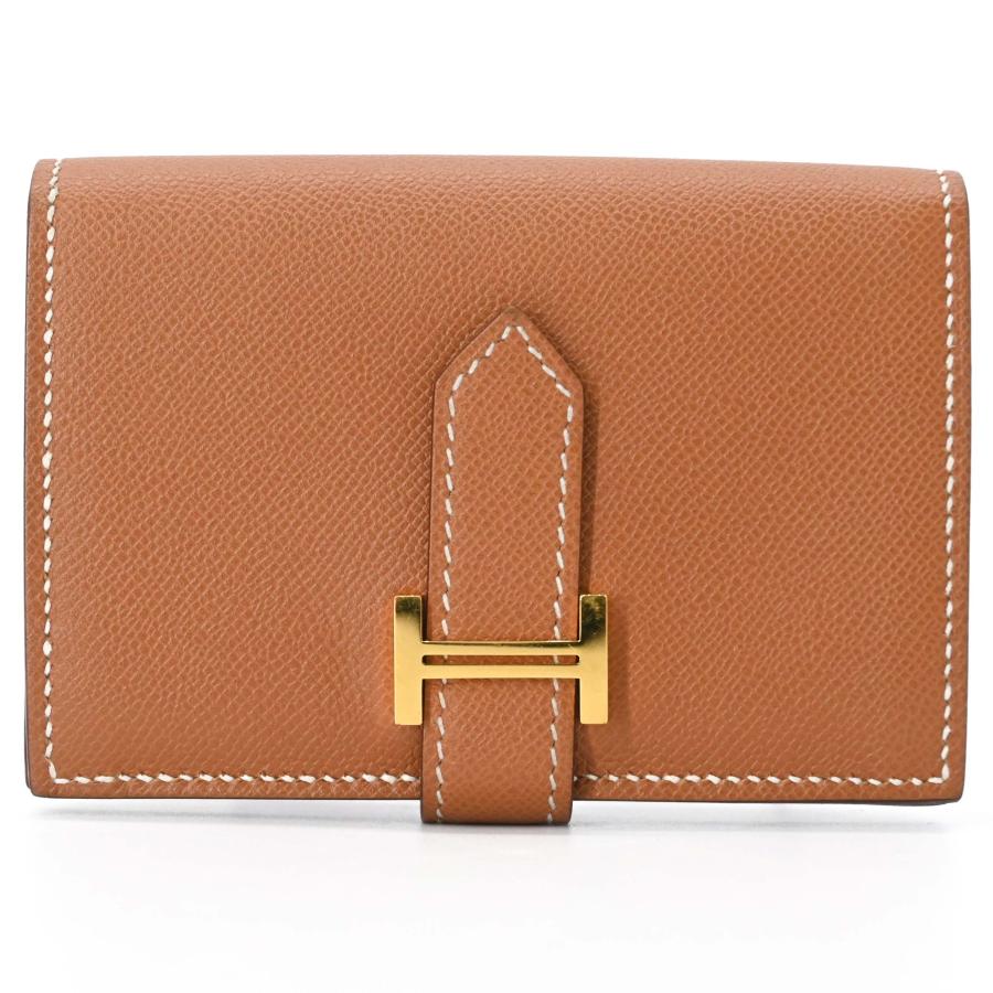 【美品】HERMES エルメス ベアン ミニ カードケース コインケース シェブルミゾル ゴールド金具 ゴールド ブラウン 茶 W刻印 | Bearn | 01