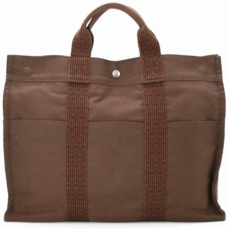 【美品】HERMES エルメス エールライン トートMM ハンドバッグ トートバッグ ブリーフケース ナイロン キャンバス ブラウン 茶 | エールライン