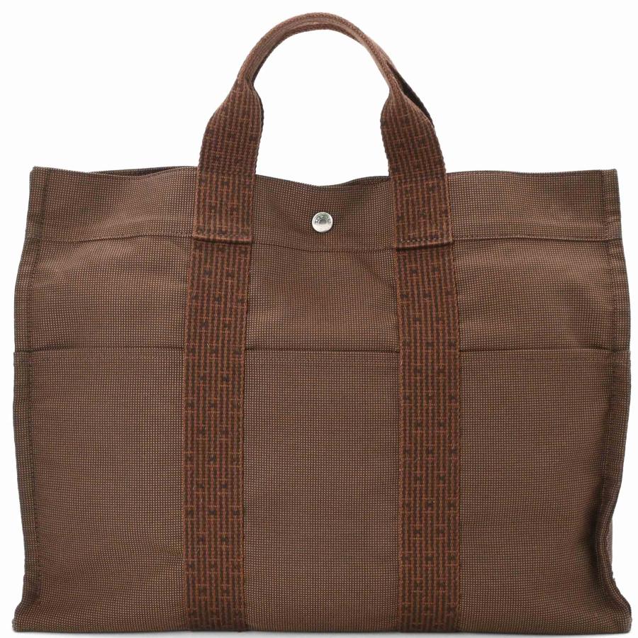 【美品】HERMES エルメス エールライン トートMM ハンドバッグ トートバッグ ブリーフケース ナイロン キャンバス ブラウン 茶 | エールライン | 01